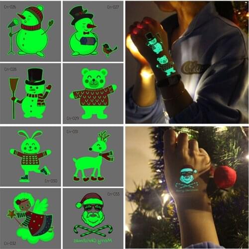 Small Christmas Luminous Tattoo Santa Snowflake Waterproof Glow Tattoo Sticker for Kids Xmas Gifts Christmas Navidad Decorations