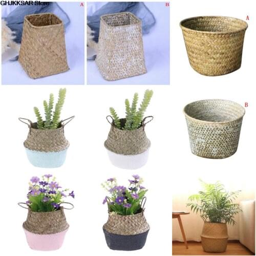 Mini Bamboo Storage Baskets Foldable Laundry Straw Patchwork Wicker Rattan Seagrass Belly Flower Pot Planter Handmade Basket hot