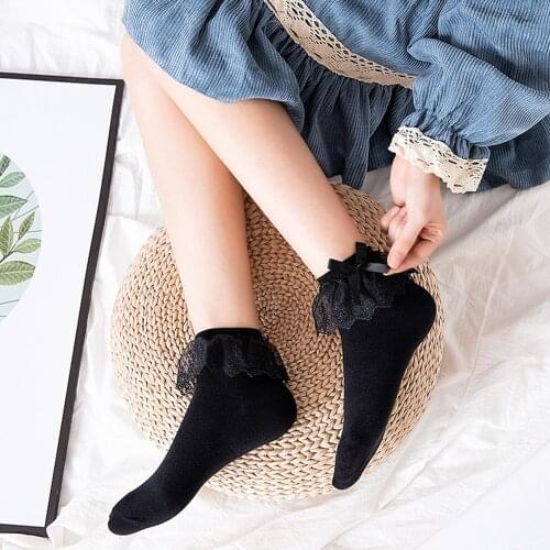 Fashion Women Socks Breathable Cotton Lace Ruffle Princess Socks Bow Knot Ankle Socks Summer Sweet Children Adult Girls Socks