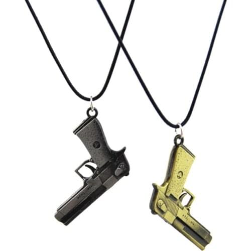 Original New Mens CS GO Pistol Pendant Necklace Vintage Gold Leather Chain Counter Strike Gun Choker Necklace Jewelry Men Gifts