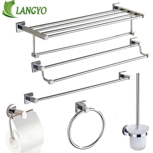 LANGYO Wall-mounted Bathroom Hardware Accessories Clothes hook Towel Bar Kitchen Facilities Chrome Bathroom Set