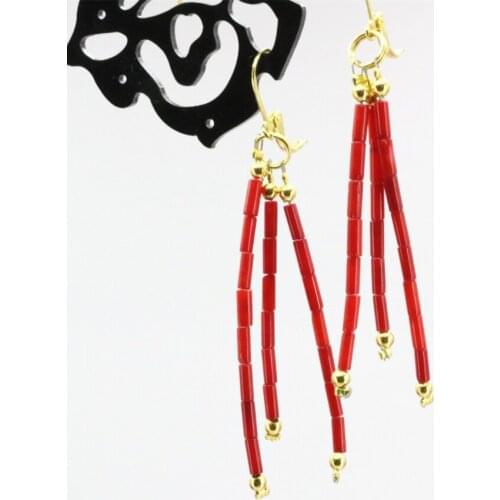 Natural 2*7mm red coral beads dangle earrings for women high quality handmade party prom gifts diy eardrop jewelry B3243