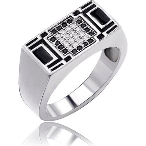 OTIY S925 Men Black Enamel Ring Fashion Punk Hip Hop Jewelry Anniversary Birthday Gift Mens Wedding Banquet Party Ring