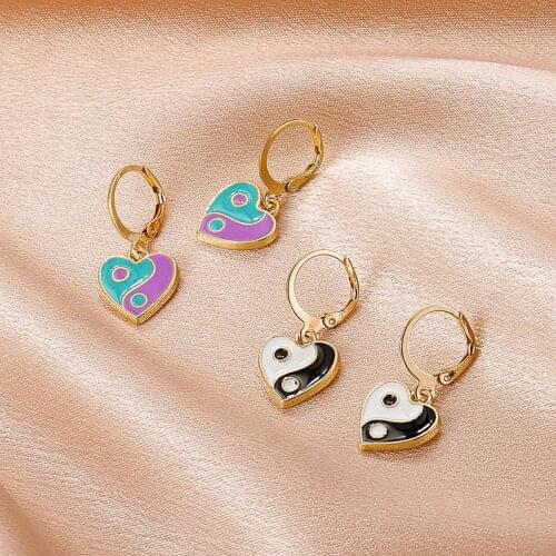Bagua Yin and Yang Tai Chi Love Heart Shaped Earrings Colorful Aesthetic Hoop Earrings for Women Party Ear Rings Statement Jewel