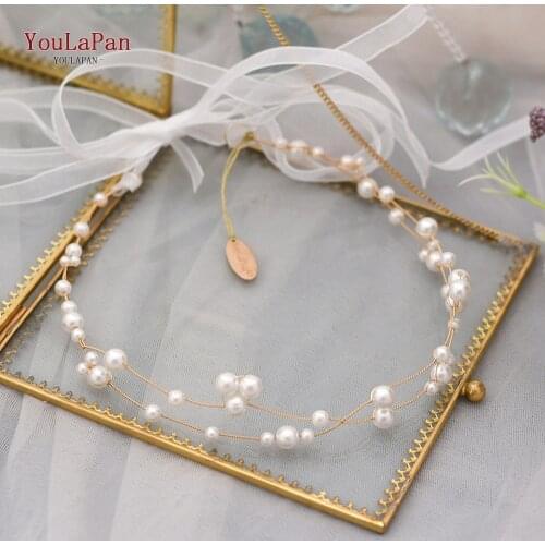 TOPQUEEN HP36 Golden Bridal Hair Accessories Embellished Pearl Headband Bridal Headpieces bridal hair piece Wedding hair tiaras