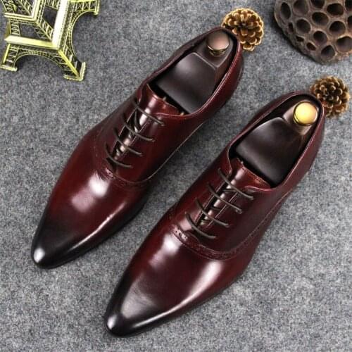 British Style Formal Suit Dress Shoes for men Flat heel Genuine leather Mens Wedding Party Shoe