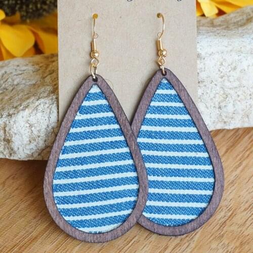 Stripes Leather Wood Teardrop Dangle Drop Earrings for Women Wholesale Cheap Statement Earrings