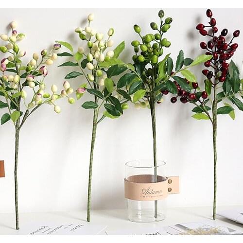 1pc Olive Artificial Flowers Branch for New House Home Wedding Festival Fake Dried Plants Decoration Flores Berries Office Decor