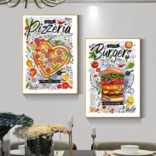 Vintage Canvas Art Foods Hamburger Pancake Posters and Prints Painting Kitchen Home Decoration Wall Pictures for Dining Room