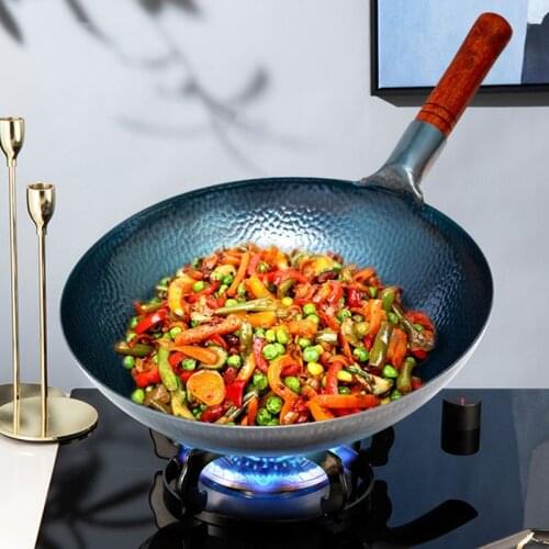 Handmade Iron Wok Non-stick Pan Non-coating Gas Cooker Cookware Traditional Handmade Iron Wok