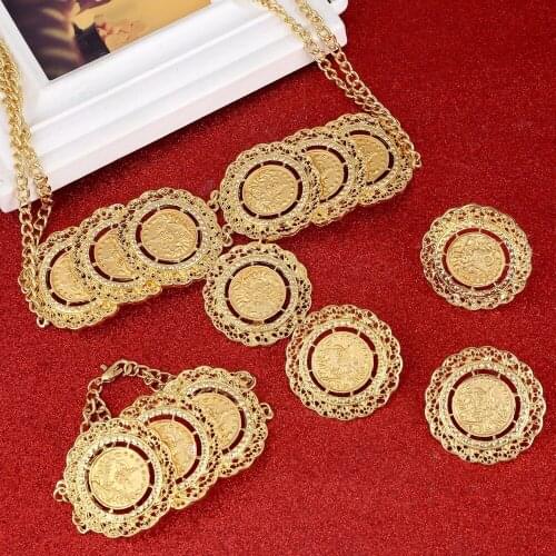 Gold Color Turkey Coin Jewelry Sets Luxury Choker Sets Turkey Coins Arab Gifts Turks African Party Jewelry