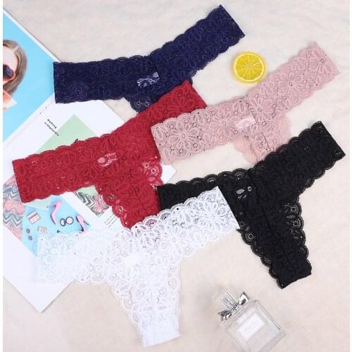 1Pcs Panties Women Lace Underwear Sexy Lingerie T-back Thong Woman Underwear Silk G-string Comfortable Low Waist Underpant