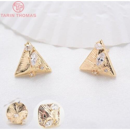 6PCS 10MM 12MM 14K Gold Color Brass with Zircon triangle Stud Earrings High Quality Diy Jewelry Findings Accessories
