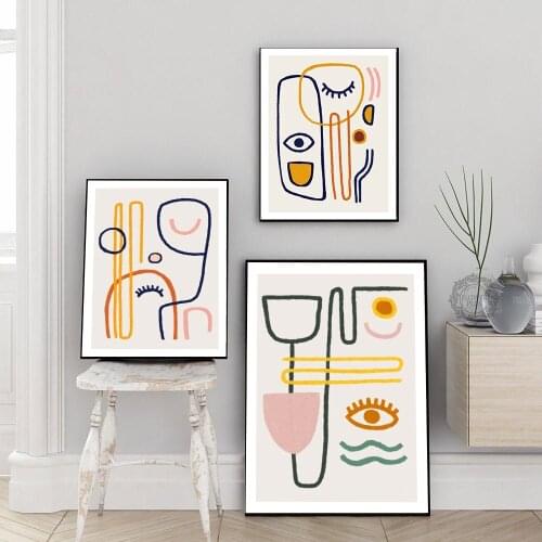 Abstract Simple Style Color Line Canvas Painting Different Eyes Print and Poster Nordic Wall Art Picture Living Room Home Decor
