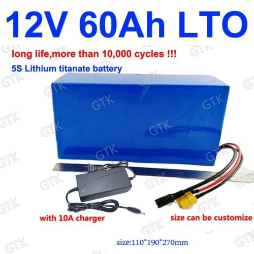 GTK 12v 60ah LTO battery pack Lithium titanate BMS 5S 14v for 1200w solar Solar TV speaker boat ups system + 10A Charger
