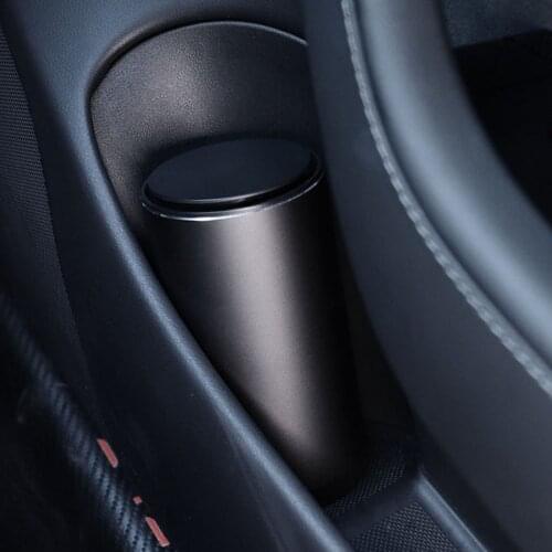 Alloy Car Garbage Bin Ashtray Dust Case Holder Car Trash Can Auto Organizer Storage Bag 300ml One Roll Bag For Tesla Model3XS