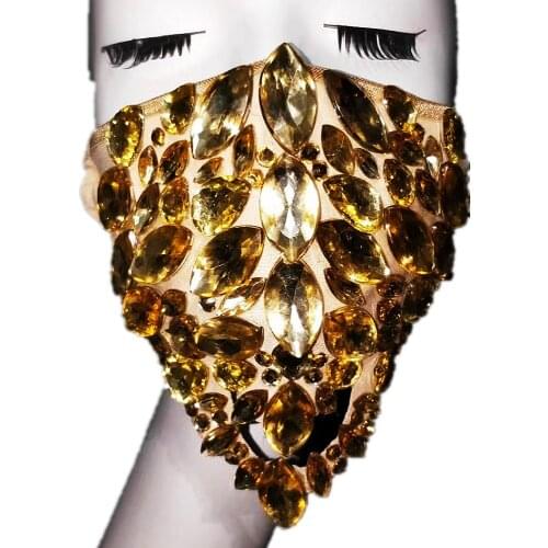 Shining Big Crystals Bling Diamonds Masks Women Stage Performance Accessories Nightclub Singer Rhinestones Face Decoration