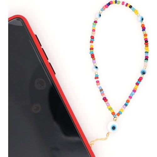 Boho Colorful Mobile Phone Straps Vintage lanyard Evil Eyes Acrylic Beads Strap Wrist Rope Phone Case Hanging Rope For Women