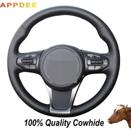 Black Genuine Leather Steering Wheel Cover for kia sorento 2015