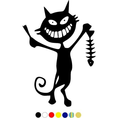 CS-1130#14*20cm fish skeleton and cat funny car sticker vinyl decal silver/black for auto car stickers styling