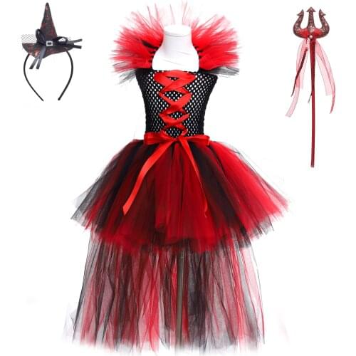 Halloween Witch Dresses for Kids Girls with headband wand Witch Girl Cosplay Carnival Party Tutu Dresses Fancy Dress Up Clothes