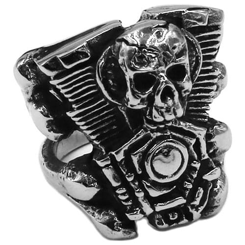 Engine Skull Ring Stainless Steel Jewelry Cool Punk Classic Skull Motor Biker Mens Boys Ring Wholesale SWR0966