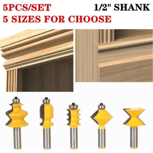 5pcs/set 12.7mm 1/2" Shank DIY Bookshelf Table Edging Wood Router Bit Tungsten Carbide Edging & Molding Banding Woodworking Tool