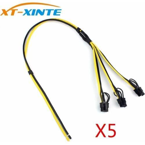 XT-XINTE 5Pcs Power Supply Cable 1 to 3 6p+2p Miner Adapter Cable 8pin GPU Video Card Wire 12AWG+18AWG Cables for BTC Mining