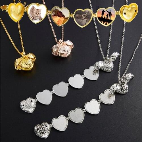 Love Heart-Shaped Angel Wings Flash Box Album Box Necklaces Magic 4 Photos Pendant Memory Floating Locket Necklace Jewelry Gift