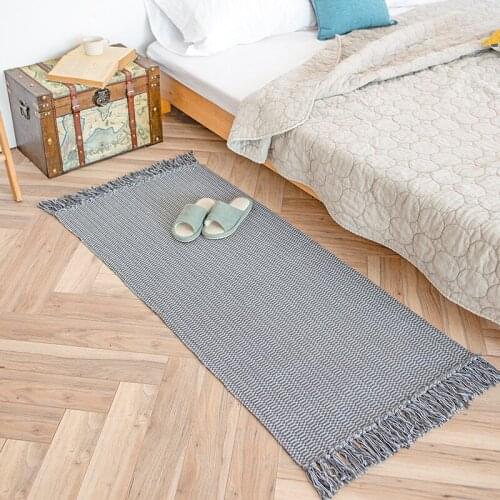 Nordic Japanese-style Retro Small Area Rug Simple Cotton Hand-woven Tassel Living Room Sofa Window Mat Solid Color Door Mat