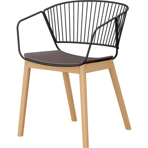 Modern Design With Comfortable Armrest Leather Sitting Wooden Base Dining Chair