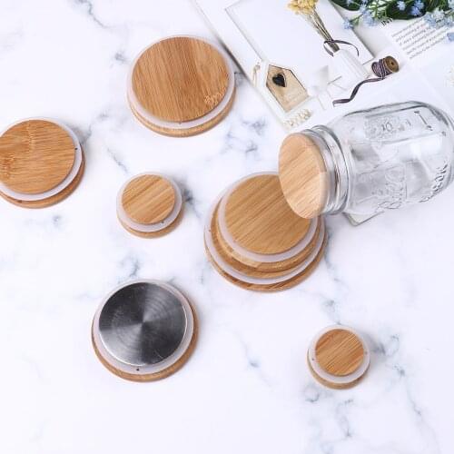 Reusable Wooden Cup Lid Eco-Friendly Drinking Cap Bamboo Leak Proof Silicone Sealing Storage Cover Durable Mason Canning Jar Lid