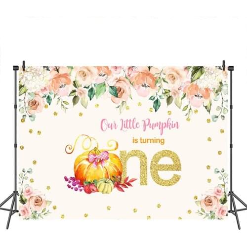 Neoback Baby Shower Backdrop Pumpkin Flower Theme Photo Background Customized Photographic Backdrops for Photo Studio