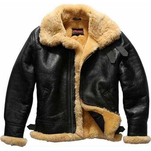 Winter Shearling Male Super Thick Sheepskin Flight Suit Fur Jacket Sheepskin Air Force Flight Suit Genuine Leather Coat