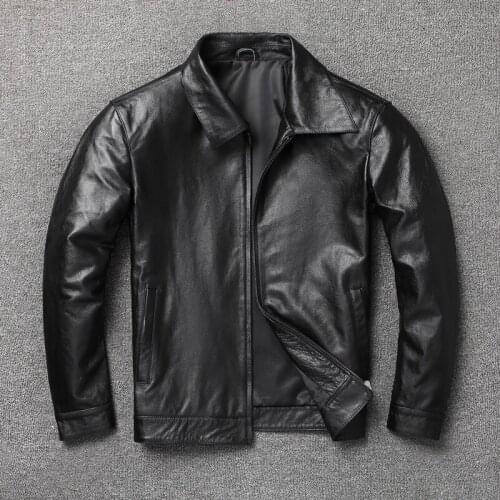 2021 Spring Autumn Classical Motorcycle Jackets Men Leather Jacket Natural Cowhide Moto Jacket Lapel Long Sleeve Coats 6XL B263