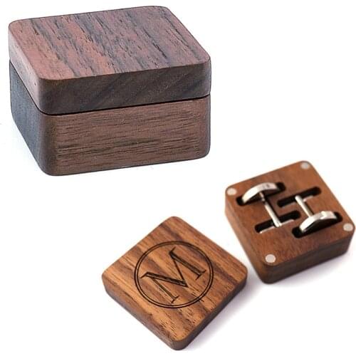 Mens Customize Wooden Cufflinks Boxes Magnetic Suction Cover Solid Wood Wedding Anniversary Gifts Box Personalized Engraving
