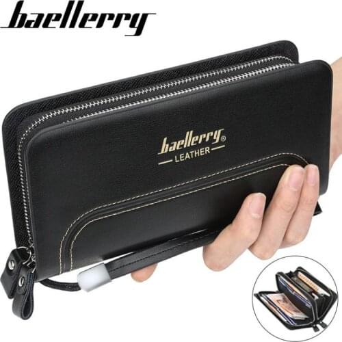 Baellerry Brand Men Wallets Double Zipper Leather Clutch Men Coin Purses Fashion Male Clutch Bag With Phone Pocket Carteira