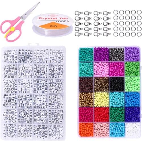 Jewelry Making Kit Acrylic Letter Beads Czech Glass Seed Beads Box Lobster Clasps Jump Rings Beading Cord Set For DIY Earrings