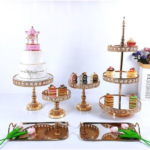 Gold Cake Stand Set Crystal Cupcake Tray Cake Tools Home Decoration Dessert Table Decorating Party Wedding Display