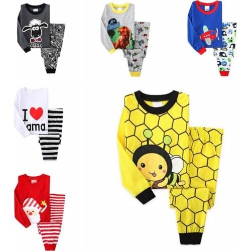 New Cartoon Kids Pajamas Autumn Winter Pijamas Girls T-Shirt + Stripe Pants Underwear Boys Baby Pyjamas Clothing Nightwear 2-7Y