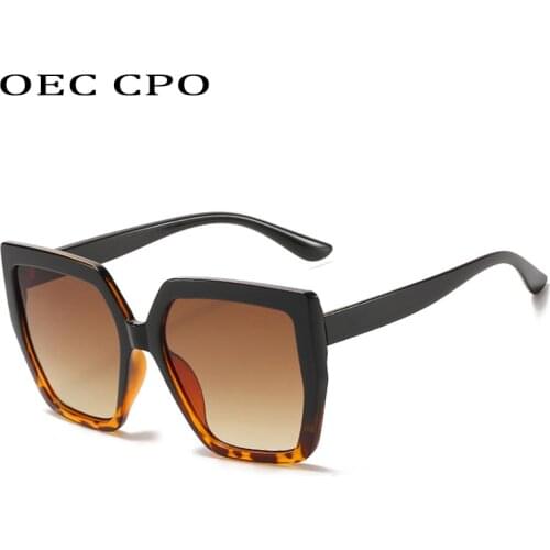 OEC CPO Plastic Square Sunglasses Women Brand Designer Fashion Oversized Sunglasses For Female Vintage Black UV400 Oculos O653