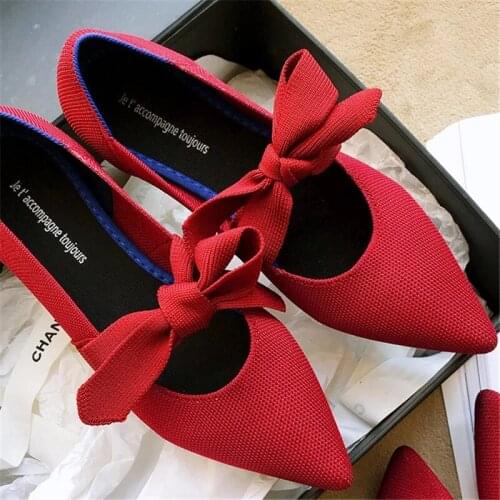 Casual colorful soft breathable womens shoes knitted pointed shoes womens ballet shoes single comfortable shoes maternity shoe