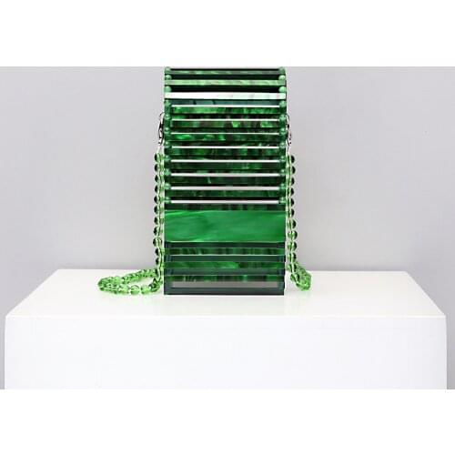 Vintage Hand Woven Bamboo Beach Bag Women 2021 New Summer Hollow Out Acrylic Beaded Cage Shoulder Bags Holiday Mobile Phone Bag