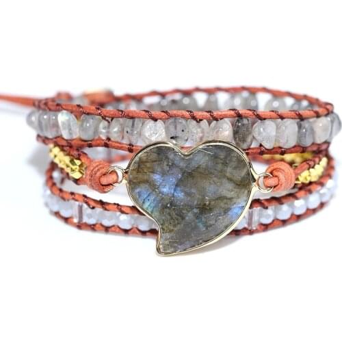 Crystal Love Hand Woven Multi-layer Leather Bracelet Bohemian Lovers Bracelet Womens Love Gift Bracelet Gemstone Bracelet