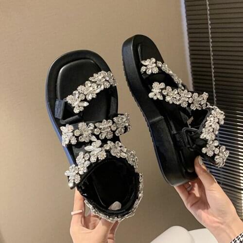 MEZEREON Luxury Crystal Summer Sandals Open Toe Fashion Women Shoes Special Design 3.5 CM TPR Bottom