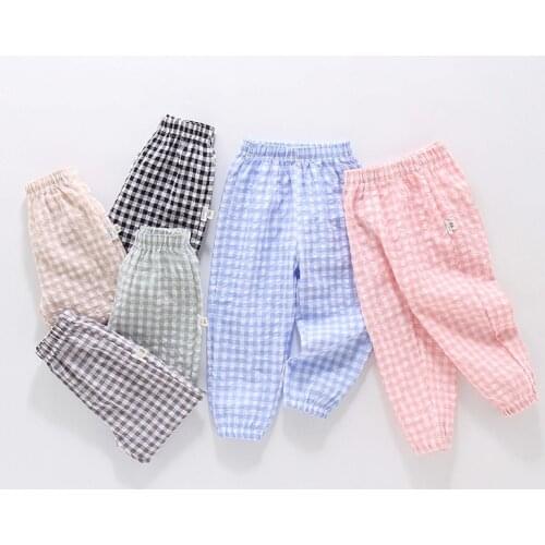 Toddler Boy Pants 2021 Summer Trousers Boys & Girls Soft Fabric Cotton Elastic Waist Breathable Plaid Mosquito Pants For 1-6yrs