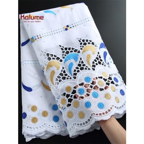 Kalume 2021 High Quality African Lace Fabric 100% Cotton Fabric Embroidery Nigerian Pure Cotton Lace Fabric For Dress Sews F2259