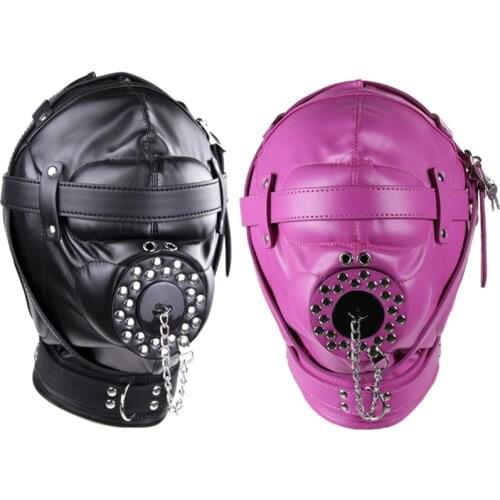 Adult Games Sex Toys for Couples SM Bondage PU leather Sexy Head Mask Sex Headgear Erotic Toys Black Slave Restraint Hood Mask