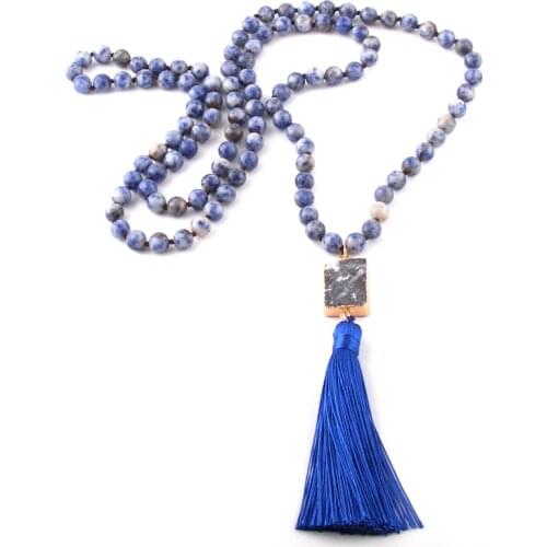 Fashion Bohemian Jewelry 108 bead Stones Knotted Natural Druzy Link Tassel Necklaces For Women Ethnic Necklace
