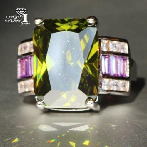 YaYI Jewelry Fashion Princess Cut Huge 7.6 CT Green Zircon Silver Color Engagement Rings wedding Rings Party Rings